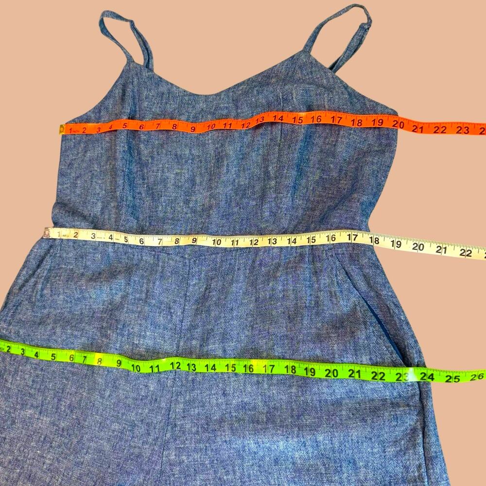 Old Navy Linen Blend Cami Jumpsuit Wide Leg Cropped Womens XL Chambray Blue Gray - Picture 8 of 11